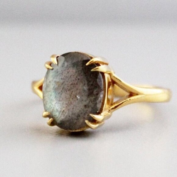 Labradorite Cocktail Ring: Gold Polish, Handmade Gemstone, Sterling Silver Ring - Picture 1 of 4